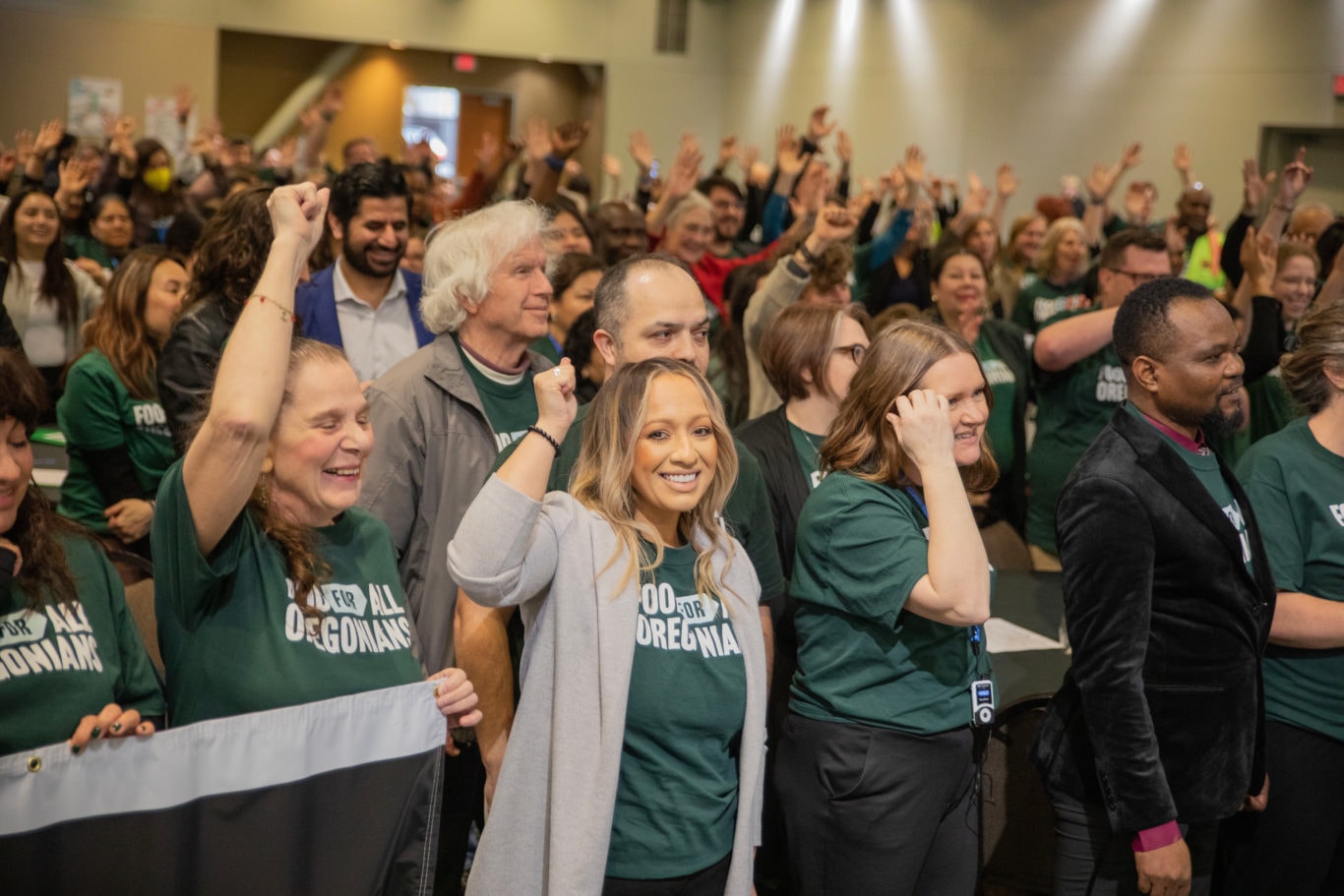Group of people gathered for the Food for All Oregonians 2025 Advocacy Day in Salem on March 18, 2025.
